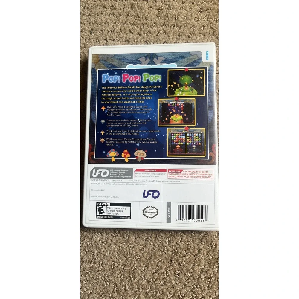 Balloon Pop Nintendo Wii Video Game Complete CIB UFO Interactive RVL-P-RB2E